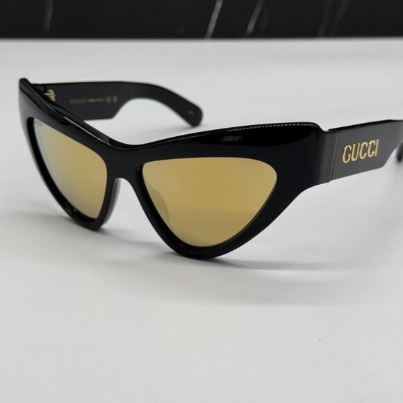 NEW GG1294S 002 GUCCI SUNGLASSES SHINY BLACK GOLD CAT EYE WOMEN EYEWEAR … - Picture 1 of 13